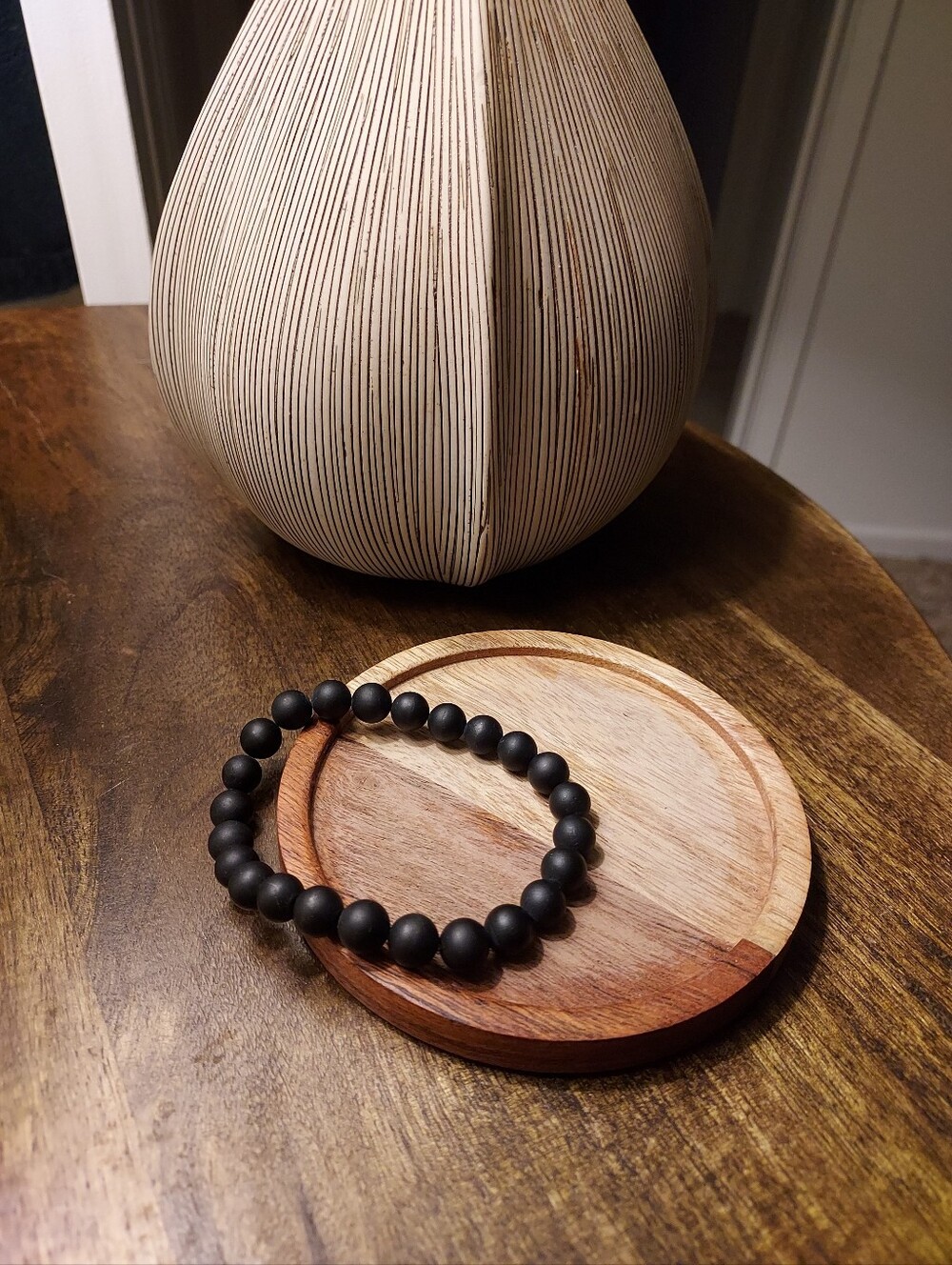 Matte Black Beaded Stretch Bracelet